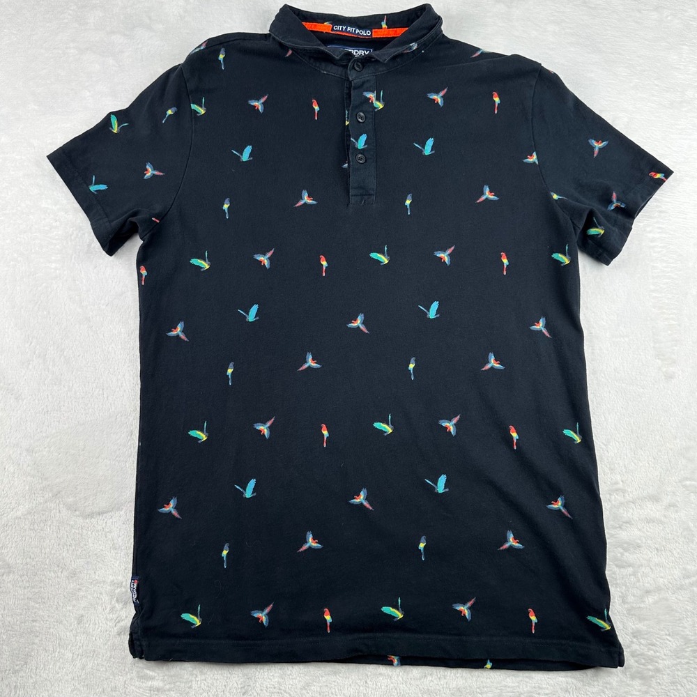 Superdry Premium City Polo Mens XL Navy Blue Parrot Tropical Print M11019TQF1
